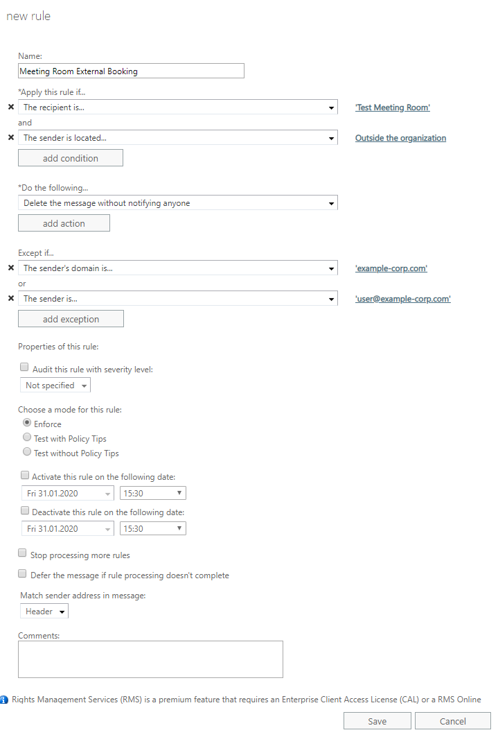 External Booking Transport Rule